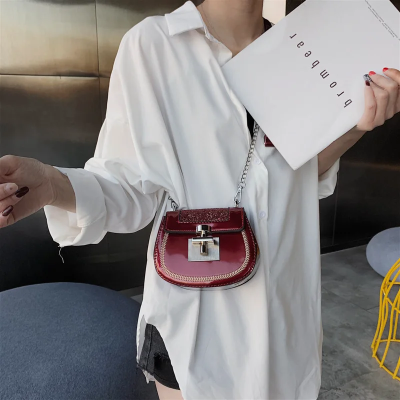 Fashion Sequined Shoulder Bag Quality Leather Chain Handbag Mini Saddle Bags Stitching Ladies Female Crossbody | Багаж и сумки