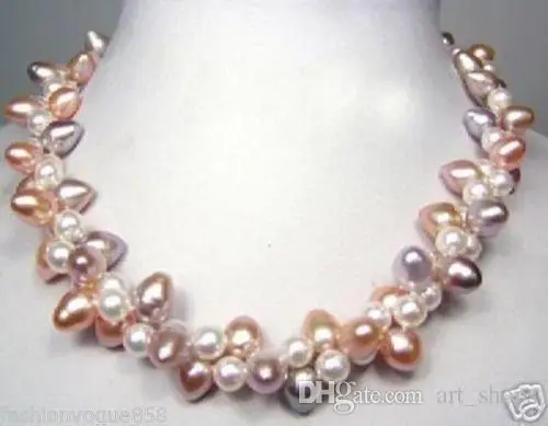 

2rows white pink purple freshwater pearl twist jewelry necklace>>> free shipping