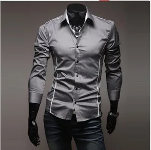 Модная хлопковая облегающая Мужская рубашка с длинными рукавами