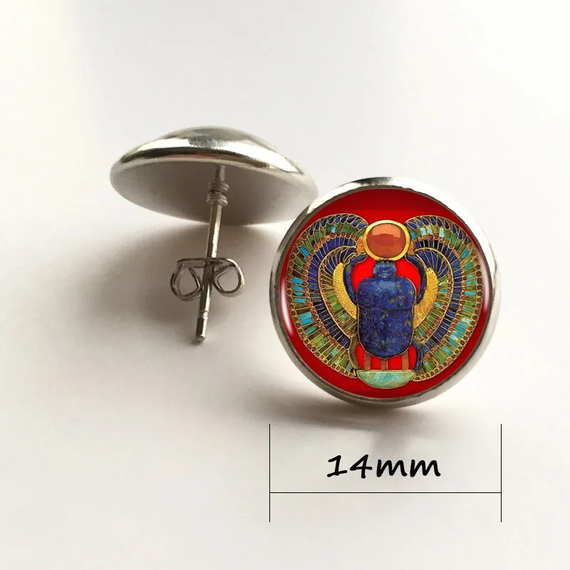 silver earring 14mm Мода года египетский ожерелье с подвеской скарабей, старинные ювелирные изделия из Египта, Египет, Цепочки и ожерелья, египетские Украшения для Для женщин, 4 цвета на выбор - Окраска металла: silver earring 14mm