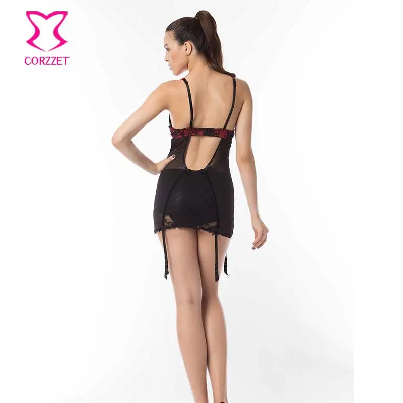 Красная атласная и Черная кружевная сексуальная ночная рубашка популярное