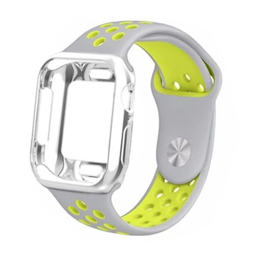 silver yellow 2 Чехол+ ремешок для apple watch band pulseira apple watch 5 4 3 band 44 мм/40 мм iwatch band cover 42 мм/38 мм correa ремешок для часов браслет - Цвет ремешка: silver yellow 2