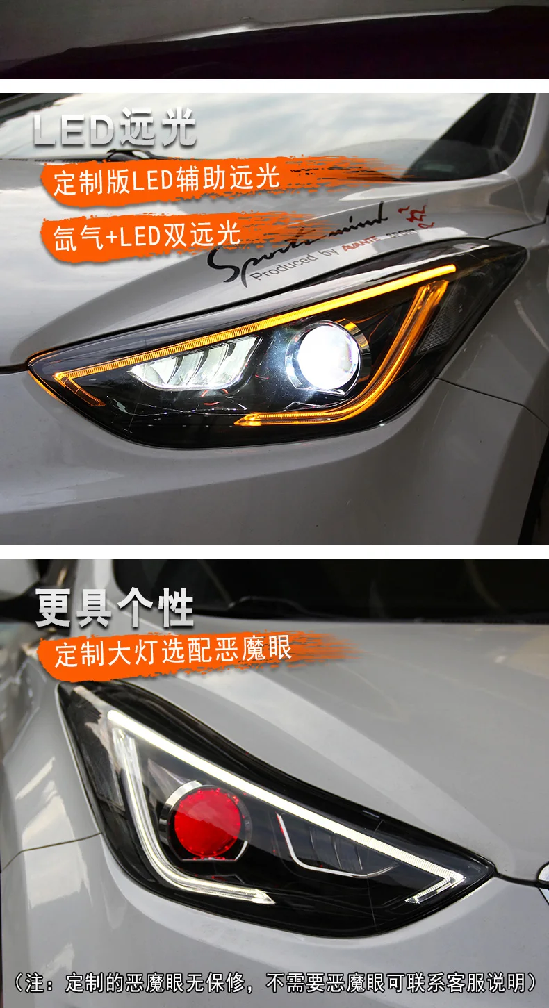 Автомобильная фара для фары для автомобиля Hyundai Elantra 2012- светодиодный фонарь DRL Bi Xenon объектив Высокий Низкий Луч парковочная фара в сборе
