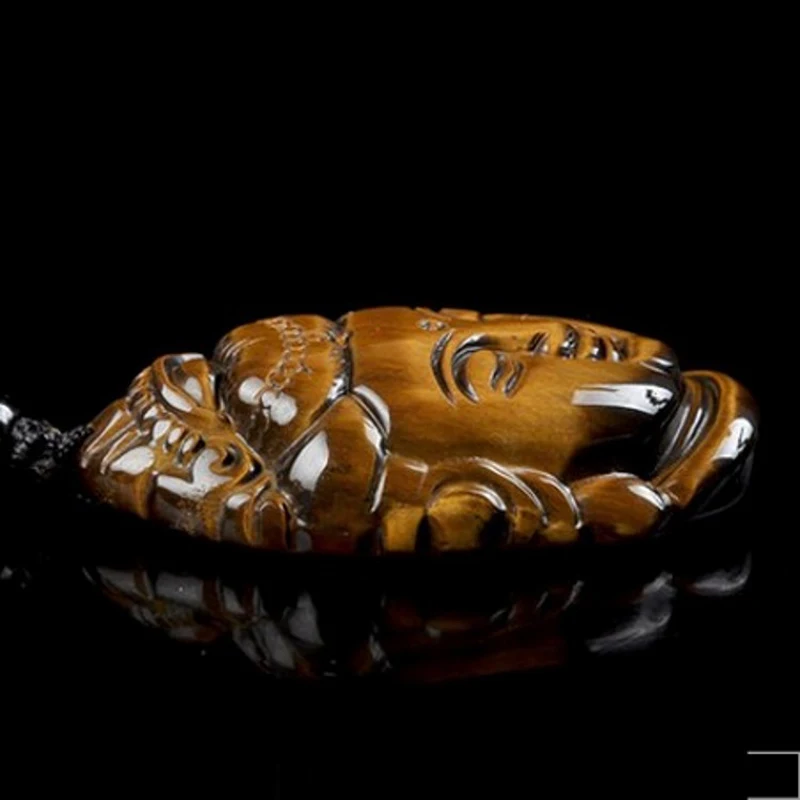 KYSZDL натуральный желтый камень тигровый глаз кулон ручной работы голова гуаньина