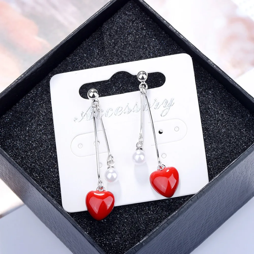 Женские серьги гвоздики Chandler Red Love Heart Милая Бусина в виде круга
