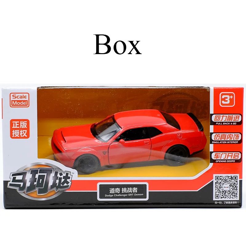 Red(box) RMZ CITY 1:36 Dodge Challenger SRT Demon Sports Car Alloy Diecast Car Model Toy With Pull Back For Children Gifts Toy Collection - Цвет: Red(box)