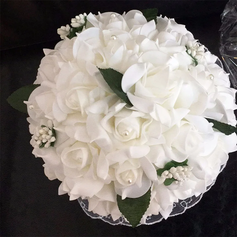 Pure White ZUOYITING, Свадебный букет невесты, держащий цветок, PE Роза, для подружки невесты, свадебные поролоновые цветы, роза, свадебный букет, лента, поддельные de noiva - Цвет: Pure White