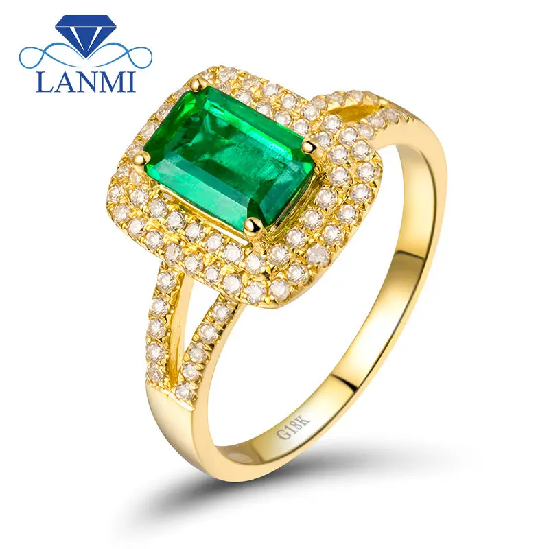 Женское кольцо из 18 каратного желтого золота с натуральным изумрудом 5 х7 мм|emerald