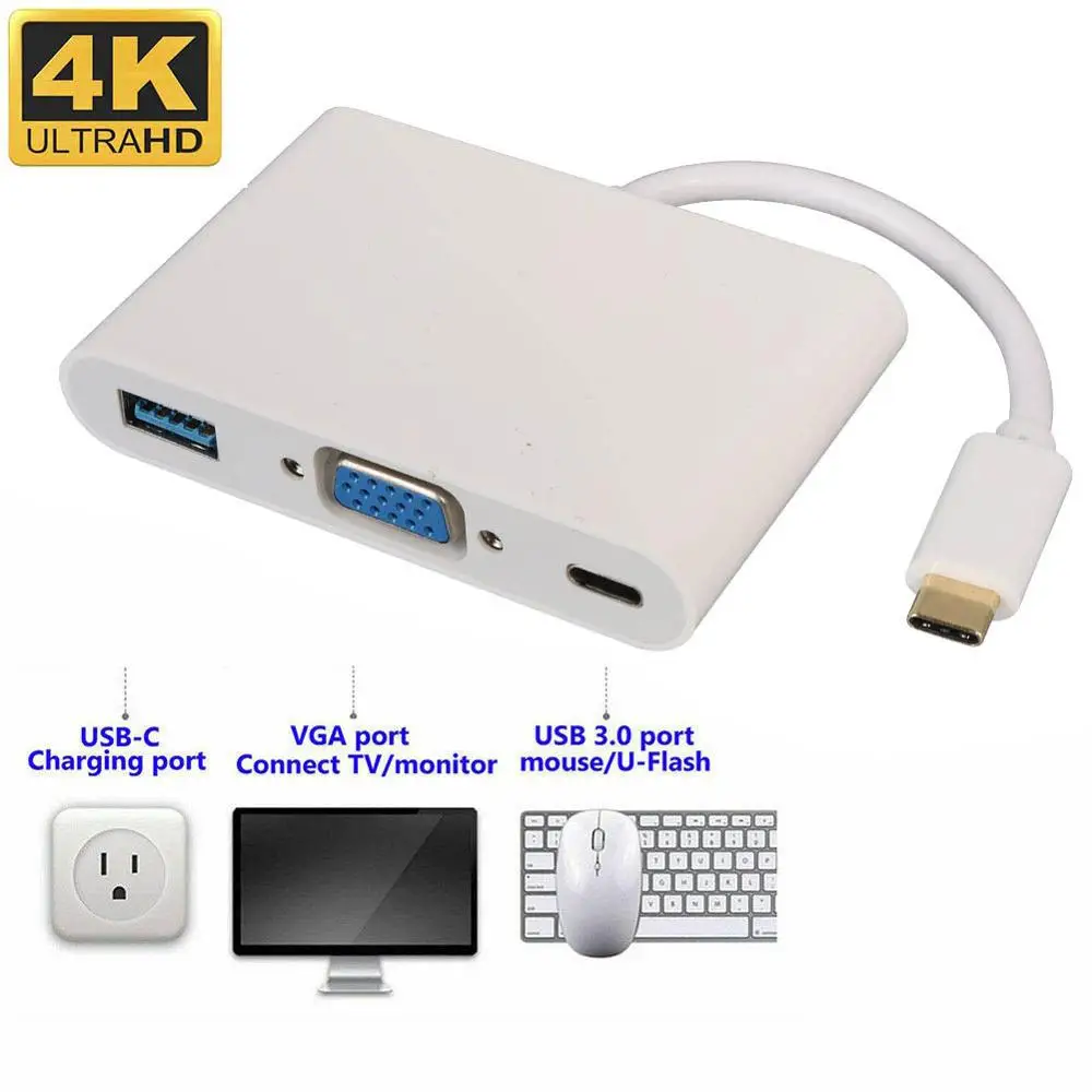 3 в 1 Mini Display Port VGA Female адаптер конвертер кабель Type-C к 3-в-1 Multi s USB 0 4K зарядка