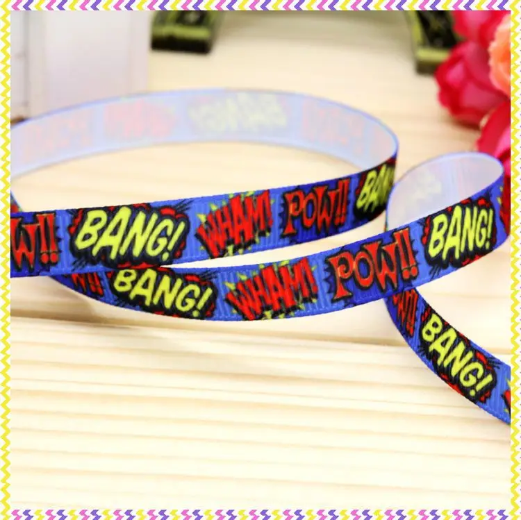 

New 3/8'' Free shipping pow bang printed grosgrain ribbon hair bow headwear party decoration wholesale OEM 9mm H3814