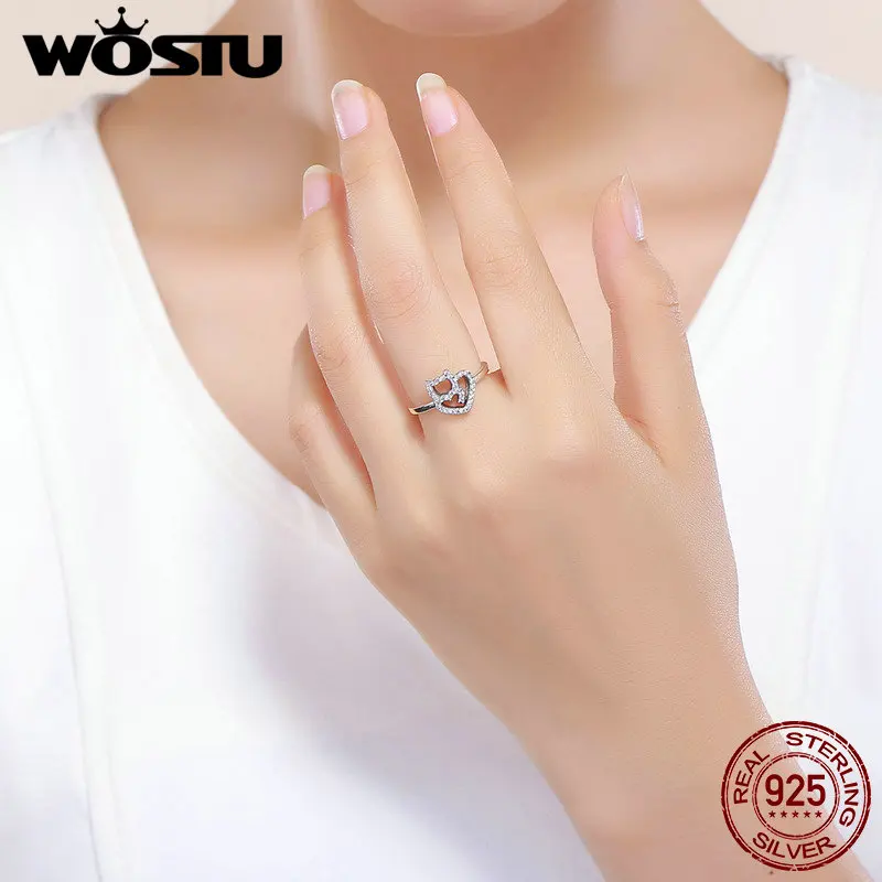 WOSTU 2019 горячая Распродажа Настоящее серебро 925 проба блеск CZ Циркон Кот кольца в