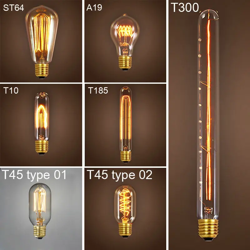 [YGFEEL] Античная Винтаж ретро Edison LED светильник лампы 220 V/110 V E27 40 Вт накаливания Светильник лампы G80 G95 A19 T10 T45 T185 T300 ST64