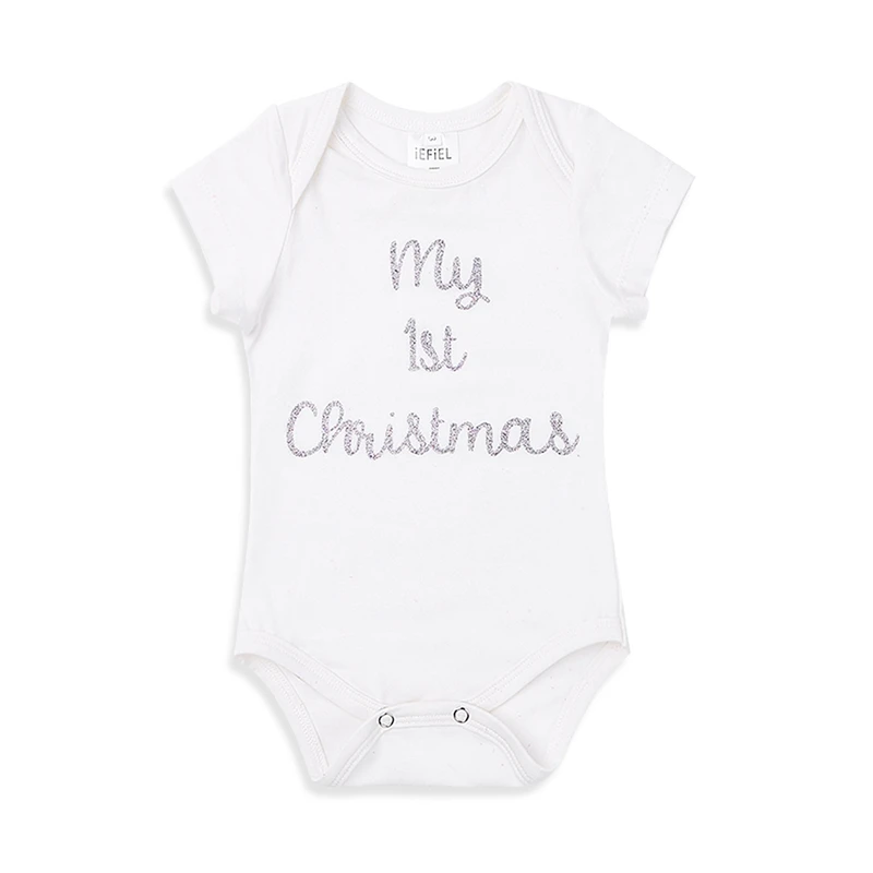 Новогодний костюм для маленьких девочек из 3 предметов одежда с принтом «My 1st Christmas» комбинезон с короткими рукавами+ шаровары+ повязка на голову, Одежда для новорожденных девочек