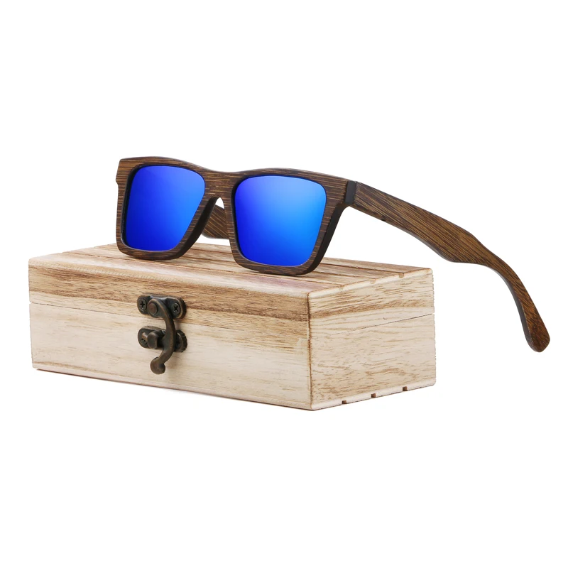 blue lens with case BerWer новые модные бамбуковые очки Для мужчин солнцезащитные очки в деревянной оправе Для женщин, дизайнерские,, деревянные очки поляризованные UV400 Очки - Цвет линз: blue lens with case