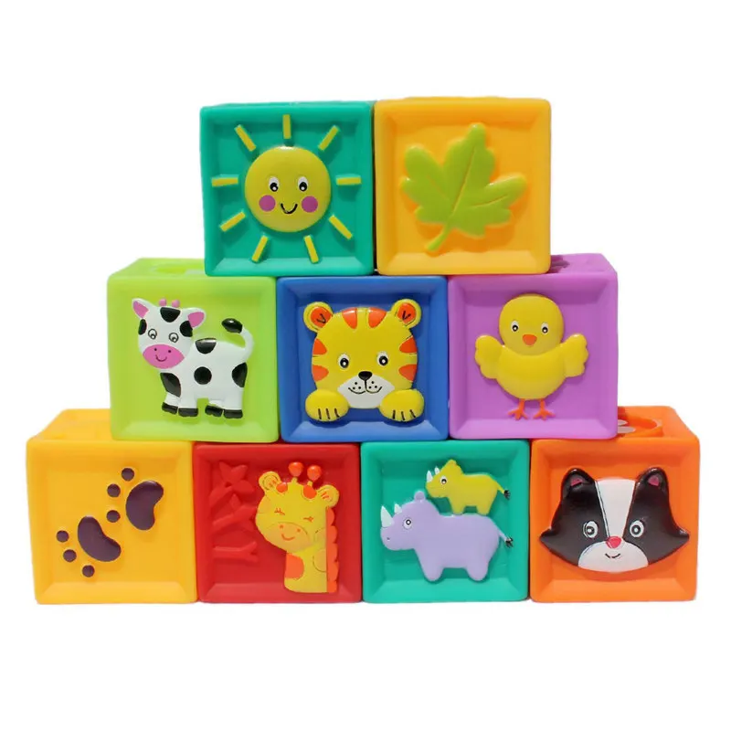 9pcs B Детские развивающие игрушки, виниловые рельефные строительные блоки, игрушка для ребенка, мягкая резиновая игрушка для массажа, игрушка для ванны - Цвет: 9pcs B