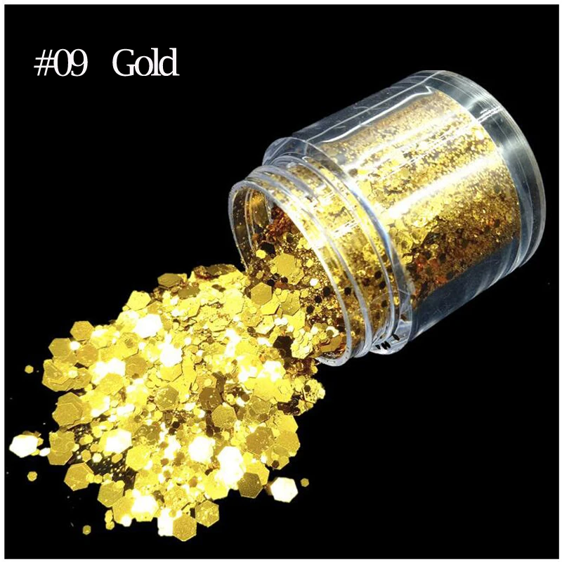 Gold Голографические Блестки для ногтей, чешуйки, переливающиеся блестки, сделай сам, для макияжа лица и глаз, для волос на теле, для фестиваля, массивные блестящие украшения для ногтей - Цвет: Gold
