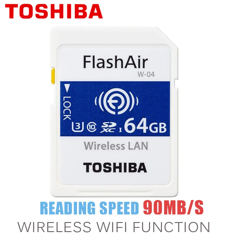 TOSHIBA Wifi карта памяти 32 Гб 64 90 м/с SD SDHC SDXC класс 10 U3 FlashAir W-04 16 для цифровой камеры |