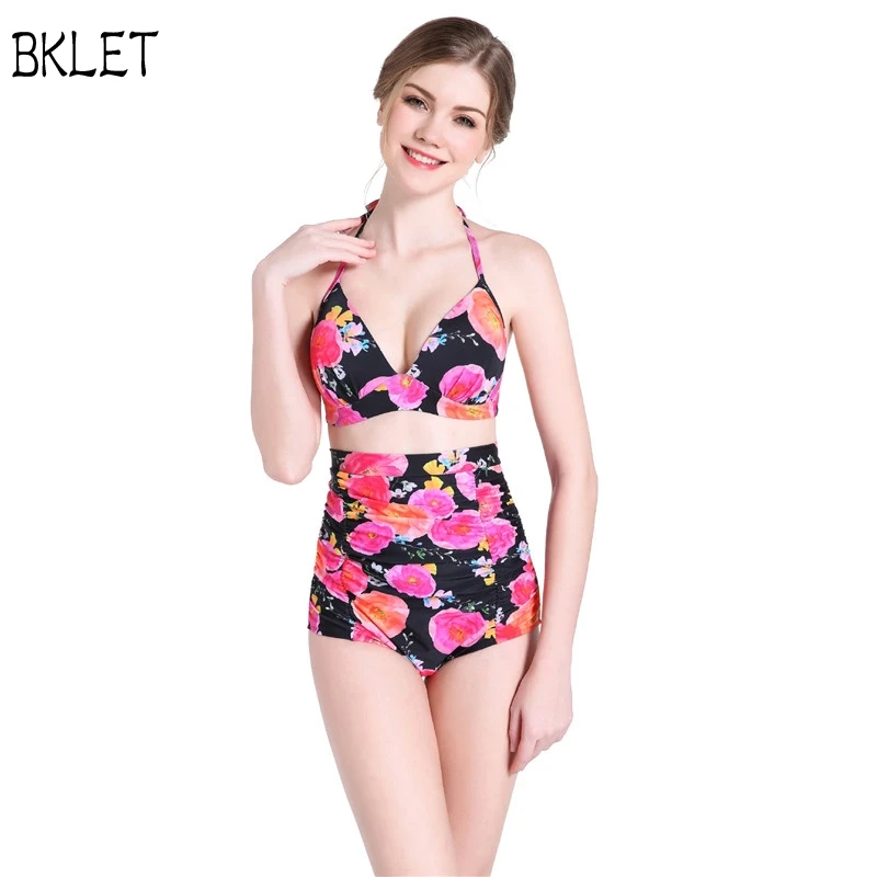 Женский пикантный комплект бикини с цветочным принтом и чашками пуш-ап купальник