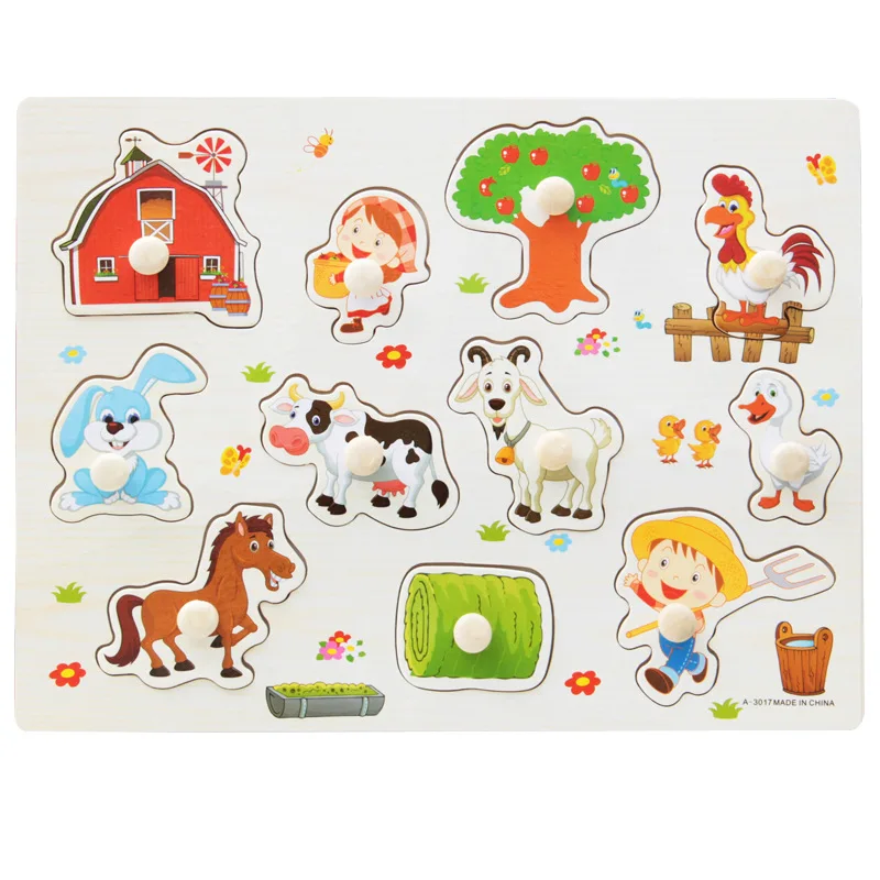 A3017 Детские игрушки Монтессори Деревянные головоломки/ручной захват доска раннего образования головоломки игрушки мультфильм автомобиль/Морские животные головоломки Детский подарок - Цвет: A3017