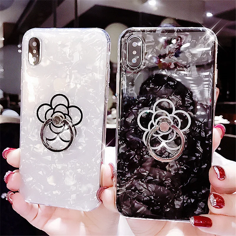Мягкий чехол с блестящими кристаллами камелией кольцом на палец для Samsung Galaxy Note 10