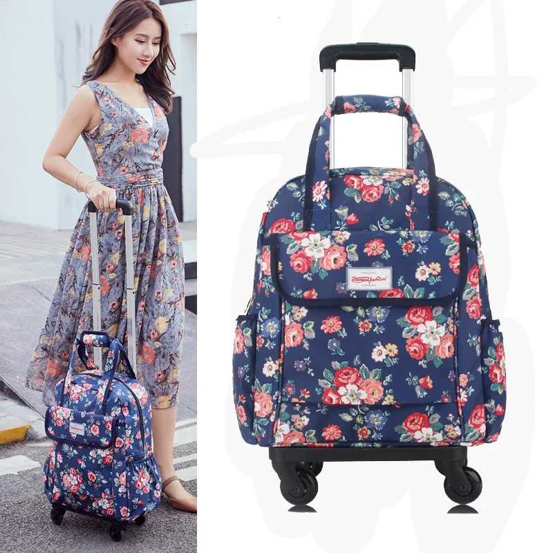 Women Travel Trolley Bags travel Backpack with wheel Rolling luggage trolley backpack waterproof Oxford Rolling Baggage Suitcase