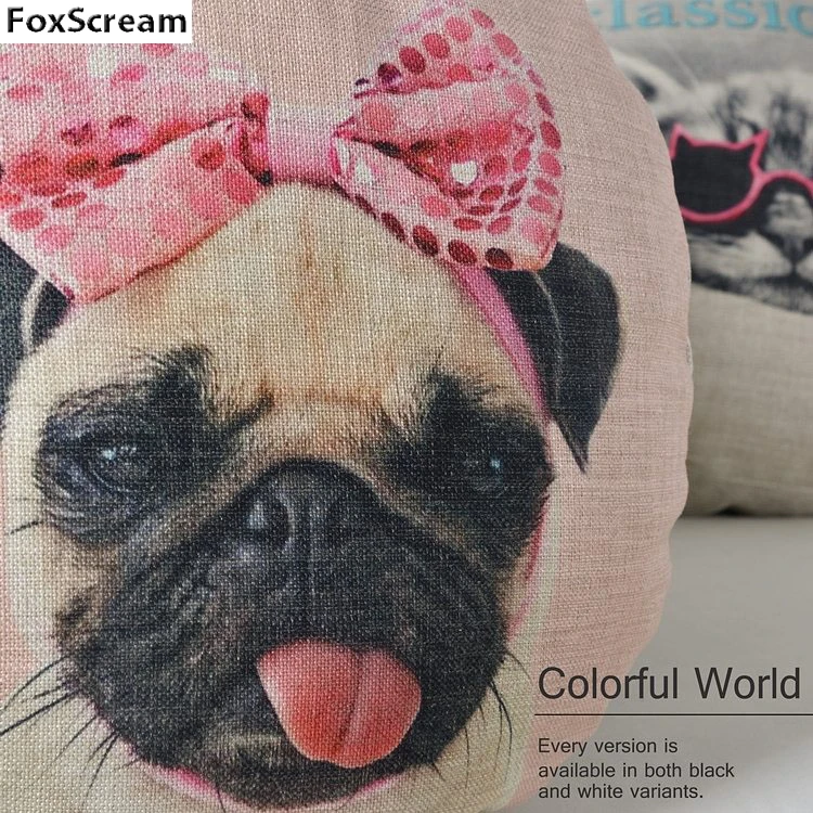 Pug Dog Pillow Round Decorative Pillows Cases Sofa Blue Linen Cotton Throw Cushion Home Decor Pillowcase | Дом и сад