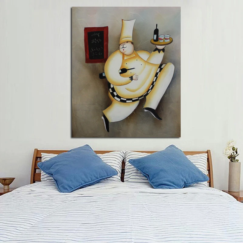 New Decorative Handmade Art Abstract Happy Cook with Wine Oil Paintings Canvas Wall Pictures for Home Decor | Дом и сад