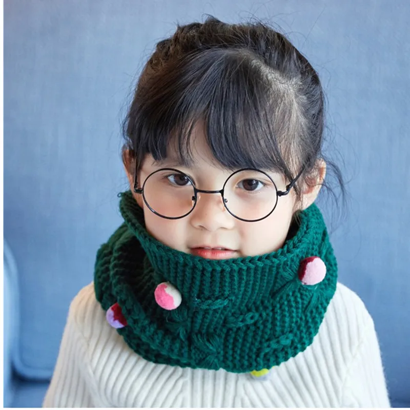 New Autumn winter girls scarf kids child collar colorful pom ball decorated warm thick knitted wool children scarves |