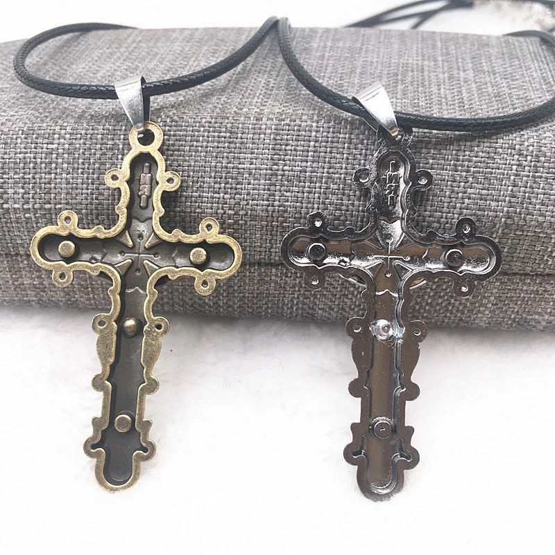 Модные мужские ювелирные изделия Gunblack/бронзовое покрытие, оригинальные буквы, резные, имитация готического Креста Иисуса, титановая сталь, ожерелье с подвеской
