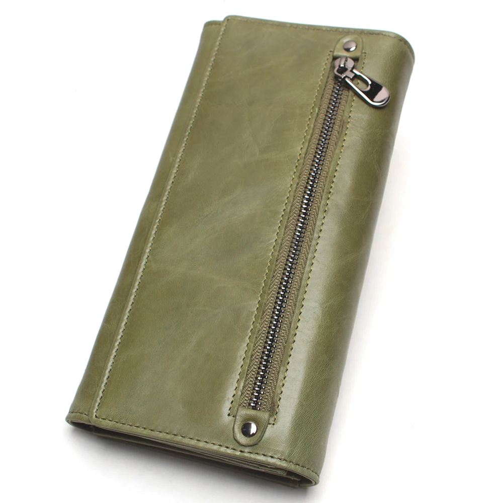 Женский кошелек, кошелек из натуральной кожи, женский клатч для мобильного телефона, высокое качество, держатель для карт, кошелек, Длинный кошелек на молнии, кошельки для монет - Цвет: Green