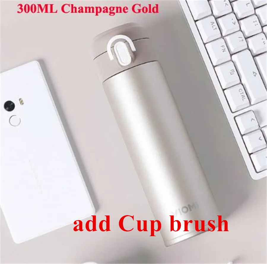 300ML add Cup brush Термос Xiaomi Mijia VIOMI, чашка из нержавеющей стали, колба, бутылка для воды, чашка, 24 часа, термос, 300 мл, одна рука, Вкл/закрывает - Цвет: 300ML add Cup brush