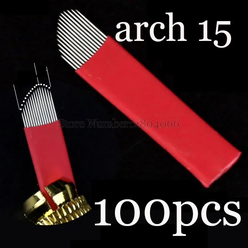 arched 15pins 100pcs 50/100 шт двухрядные ручная игла Ручка лезвия 15 контактов, микро лезвия, Перманентный макияж, микро лезвия, для тату бровей, 3D вышивка - Габаритные размеры: arched 15pins 100pcs