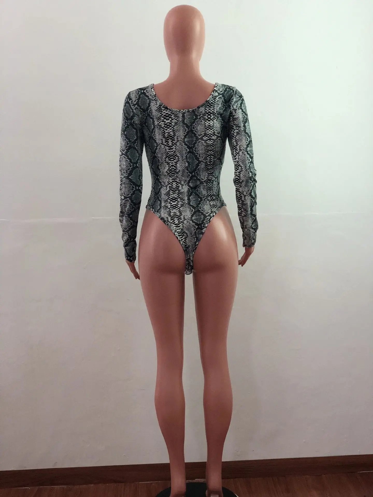 Adogirl, женские сексуальные боди со змеиным принтом, круглый вырез, длинный рукав, повседневный комбинезон, модные топы, летний купальник, купальный костюм