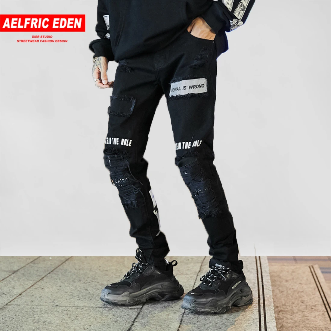Aelfric Eden рваные Мужские штаны для бега с большими дырками на коленях, в стиле хип-хоп, на молнии, повседневные мужские эластичные уличные штаны