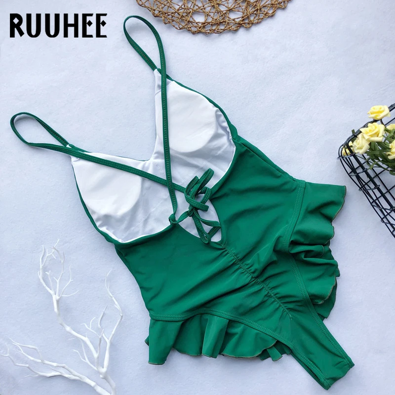 RUUHEE, сексуальный сдельный купальник, женский купальник с оборками, женский купальник, пуш-ап, купальник, мягкий, летняя женская пляжная одежда