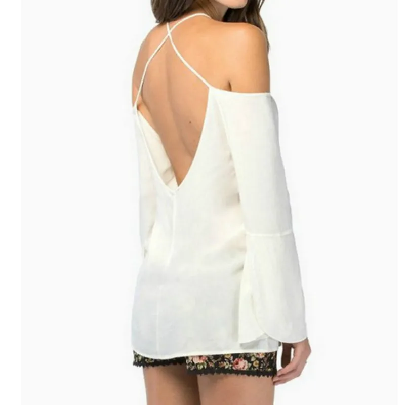 Женская Сексуальная футболка однотонная шифоновая рубашка с вырезом на спине