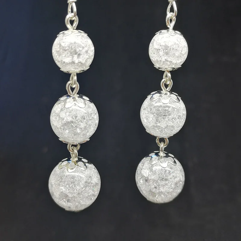 Cracked Glass Ball Pendant Earrings Fashion Jewelry Frosted Crystal Bead Snowflake Christmas Gift for Girls Women | Украшения и