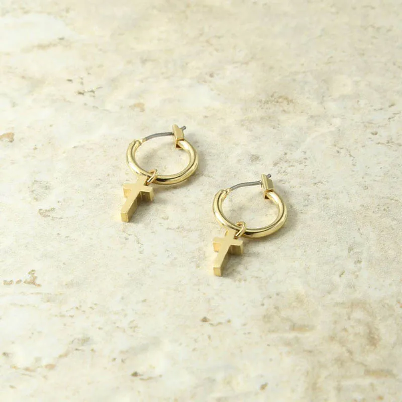 

Peri'sbox Gold Color Small Hanging Cross Hoop Earrings for Women Simple Ear Piercing Huggie Earrings Bohemia Bijoux Brincos