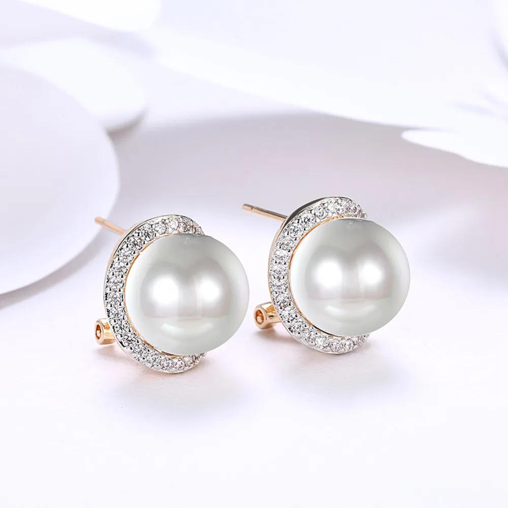 LJ&ampOMR New Arrival Wholesale Fashion Gold Filled Jewelry Stud Earrings with Bright Pearl CZ for Women Brincos Gold/Silver Color |