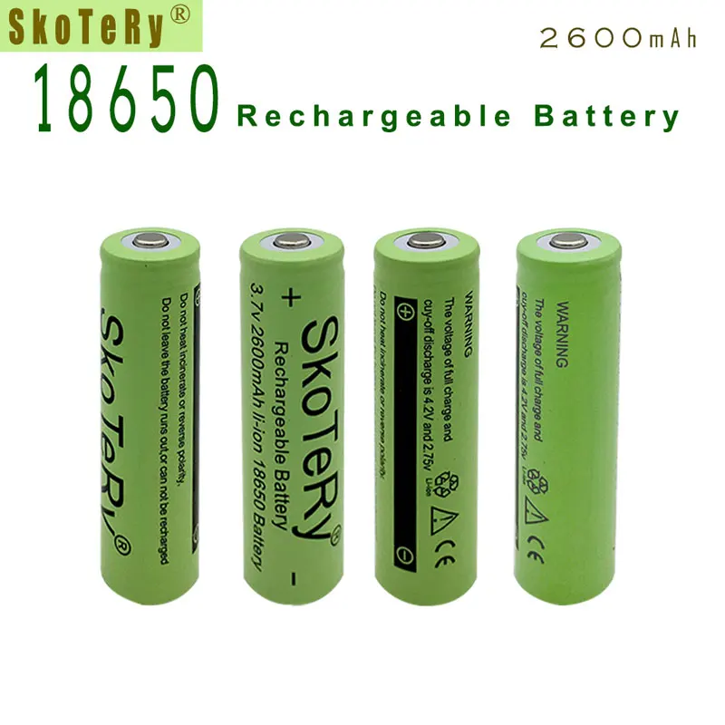 SkoTeRy 3X2600mAh 3,7 V 18650 аккумуляторная литиевая батарея Емкость и низкое внутреннее сопротивление для фонарика зеленый