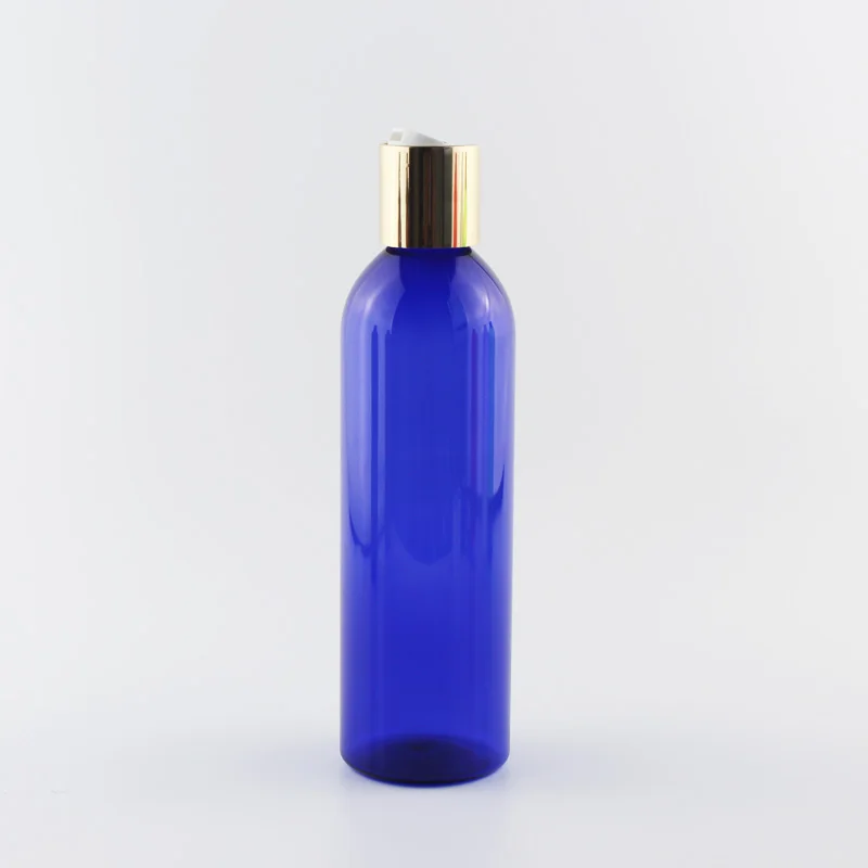 Blue Plastic Bottle Пластиковый контейнер для лосьона Mluti цвета с золотым алюминиевым дисковым колпачком ПЭТ бутылка для ухода за кожей дорожная упаковка гель для душа 250 мл - Цвет: Blue Plastic Bottle