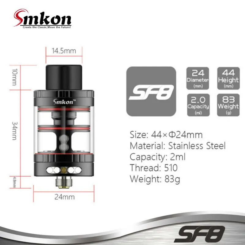 Оригинальный Smkon SF8 RTA бак 2 мл 24 мм диаметр столба 4 отверстия сборка палуба сверху