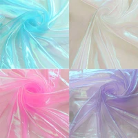 designer fluorescent fabrics colorful shiny gauze dress fabric stage wedding decor tissue voile transparent holographic fabric