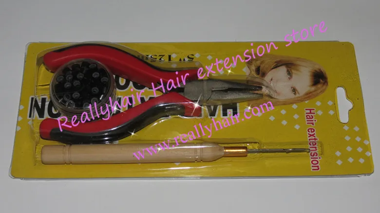 

Free shipping 1pcs Pliers Straight Head and Hook Needle&100pcs hair extension links/beads/tubes Professional Hair Extension Tool