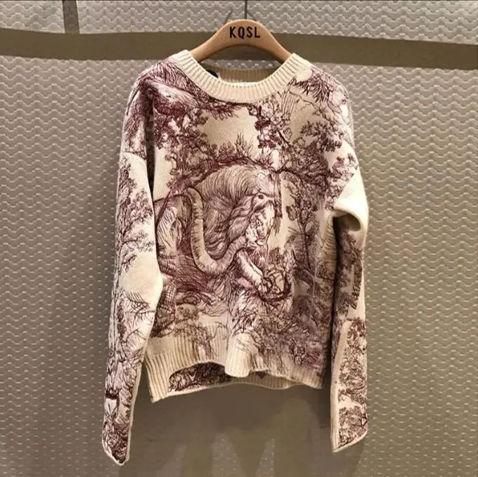 Sweater Heavy-duty embroidered loose sweater women Early spring new thin knit tops