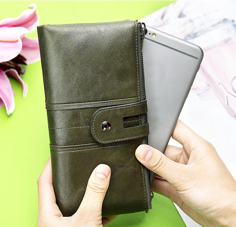 Роскошный кошелек из натуральной кожи, женские кошельки, RFID, женские клатчи, Длинный кошелек для монет, на застежке, для телефона, для денег, Женский держатель для карт