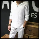 Рубашка Базовая льняная однотонная, футболка с круглым вырезом, модный топ для мужчин, футболка с длинным рукавом для мужчин размера плюс 5XL 6XL 7XL, весна M-4XL