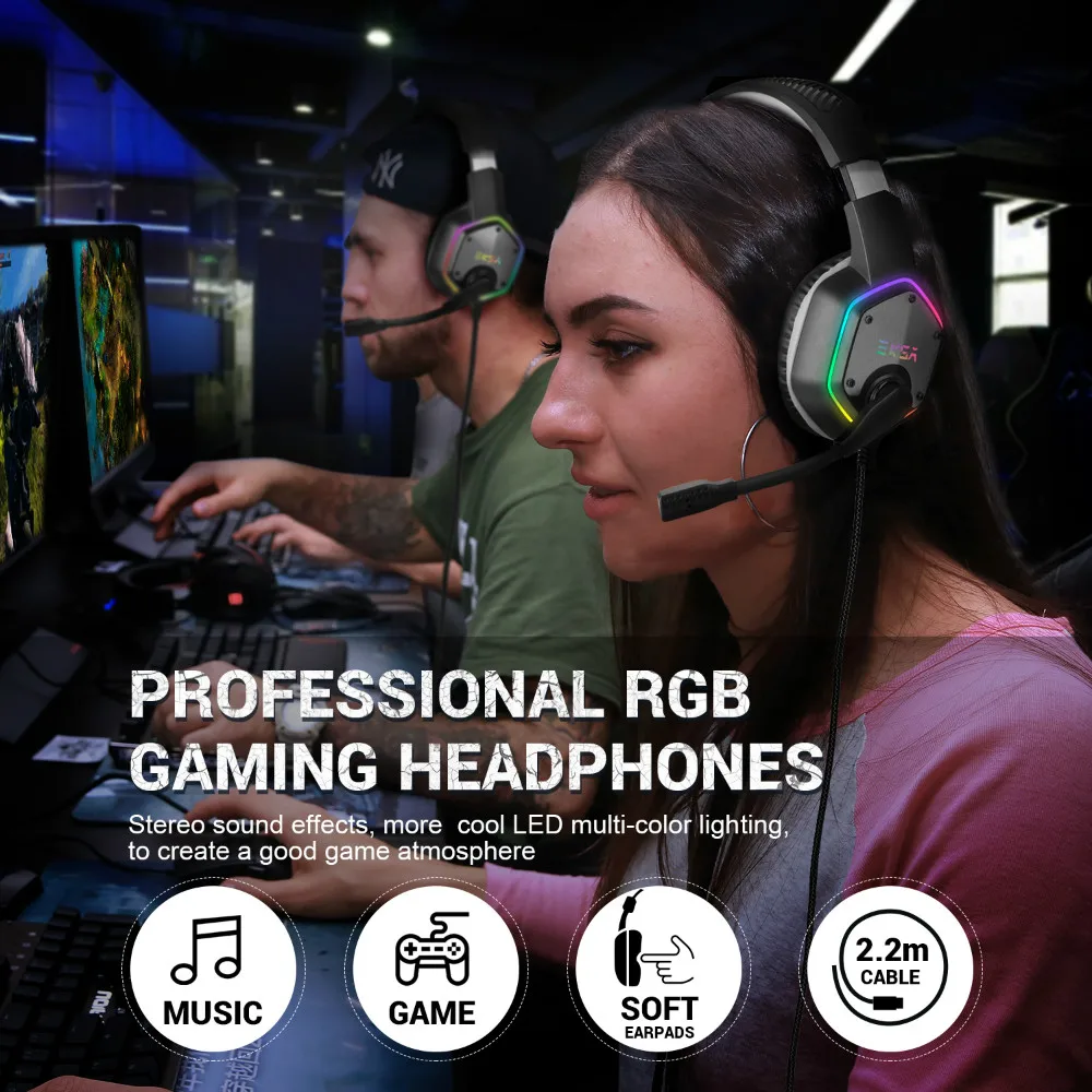 EKSA E1000 7,1 Surround Sound Gaming Headset С микрофоном для PS4/Xbox Один/PC Gamer стерео USB проводных наушников RGB светодиодный светильник