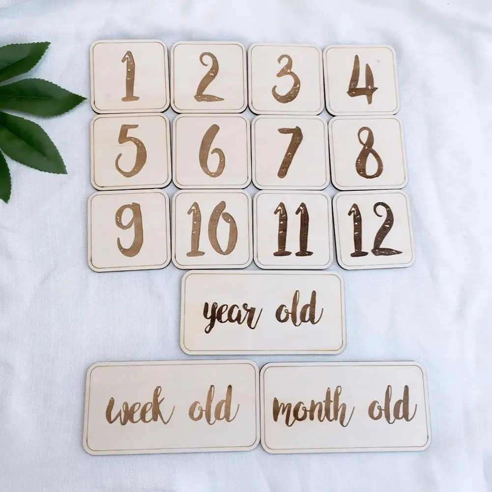

Newborn Baby Birth Day Week Month Year Wooden Commemorative Card Photograph Prop