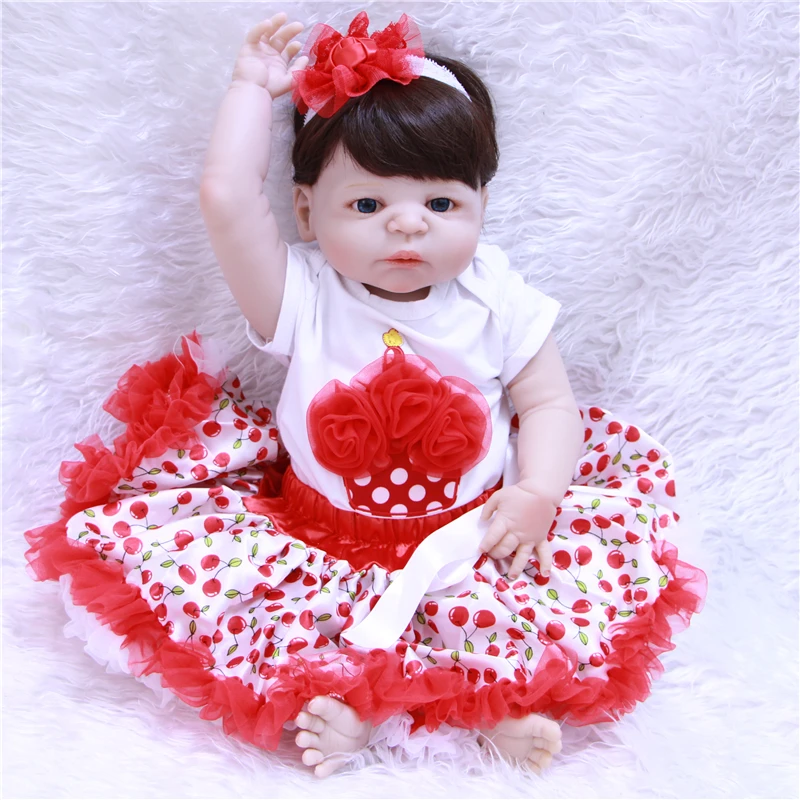 Милая силиконовая кукла reborn babies toys 22 &quot55 см голубые/коричневые глаза куклы